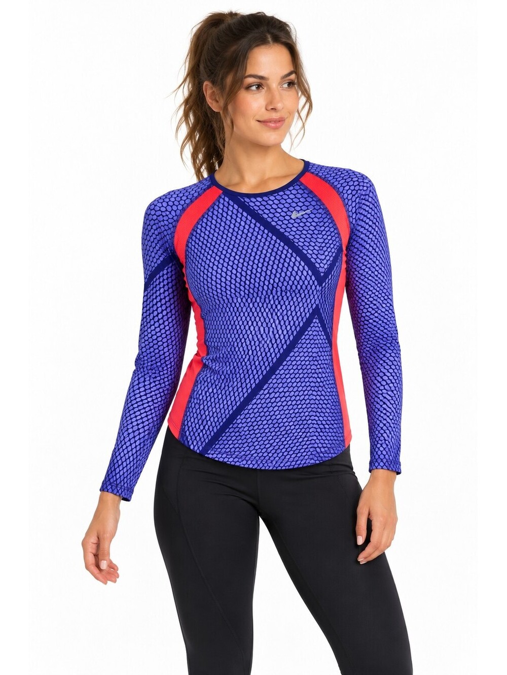 Nike Dri FIT Womens M Purple Running Shirt Long Sleeve Mesh Reflective Athletic
